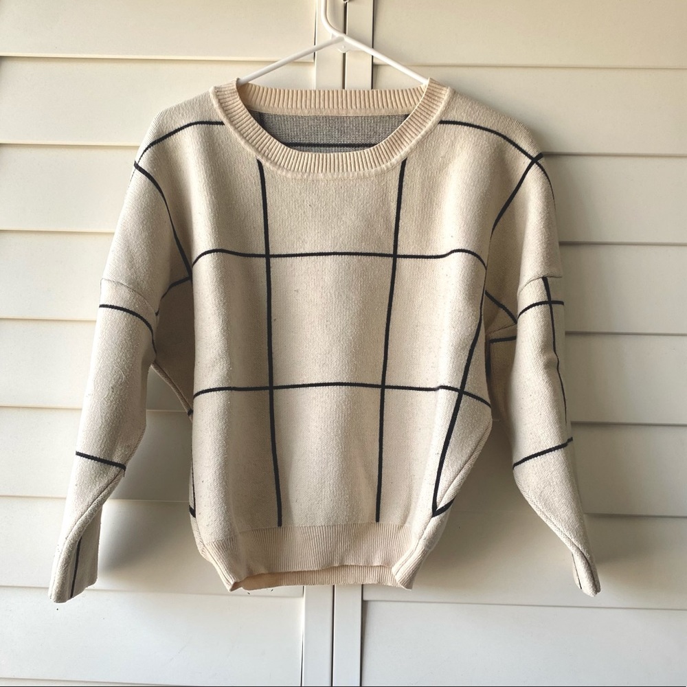 ChicWish Minimalist Beige Grid Sweater